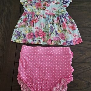 Posh Peanut Hadley Ruffled Cap Sleeve Henley and Bummie Set 18-24 Months